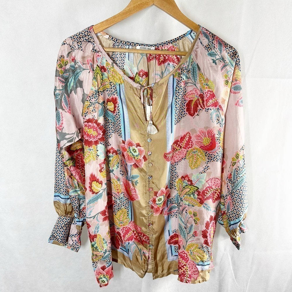 Johnny Was Dance Blise Silk Floral Boho Blouse Size Small